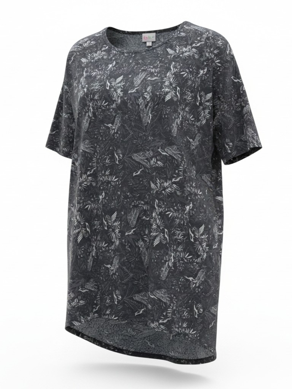LuLaRoe Black and Gray Leaf‎ Print Tee